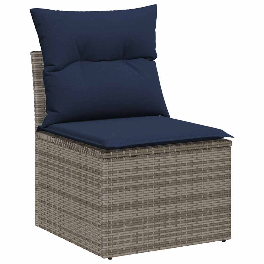 Havesofa Sæt 6 stk. Grå og Marineblå polyrattan