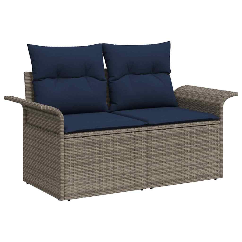 Havesofa Sæt 6 stk. Grå og Marineblå polyrattan