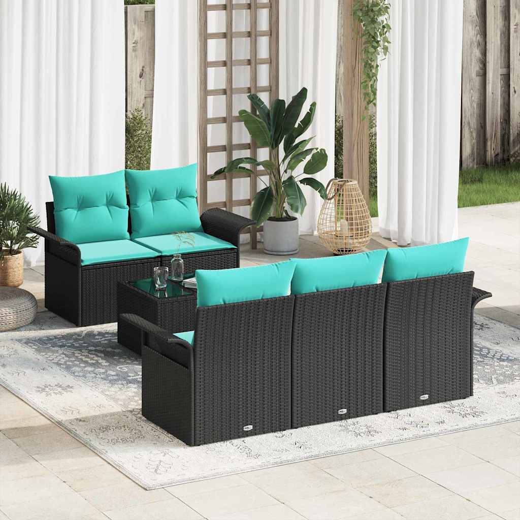 Havesofa Sæt 6 stk. Sort og turkis polyrattan