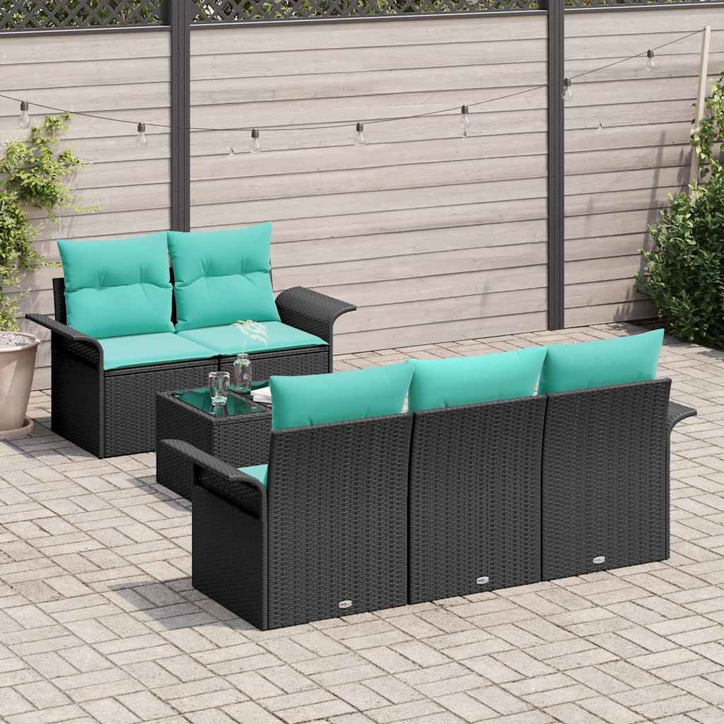 Havesofa Sæt 6 stk. Sort og turkis polyrattan