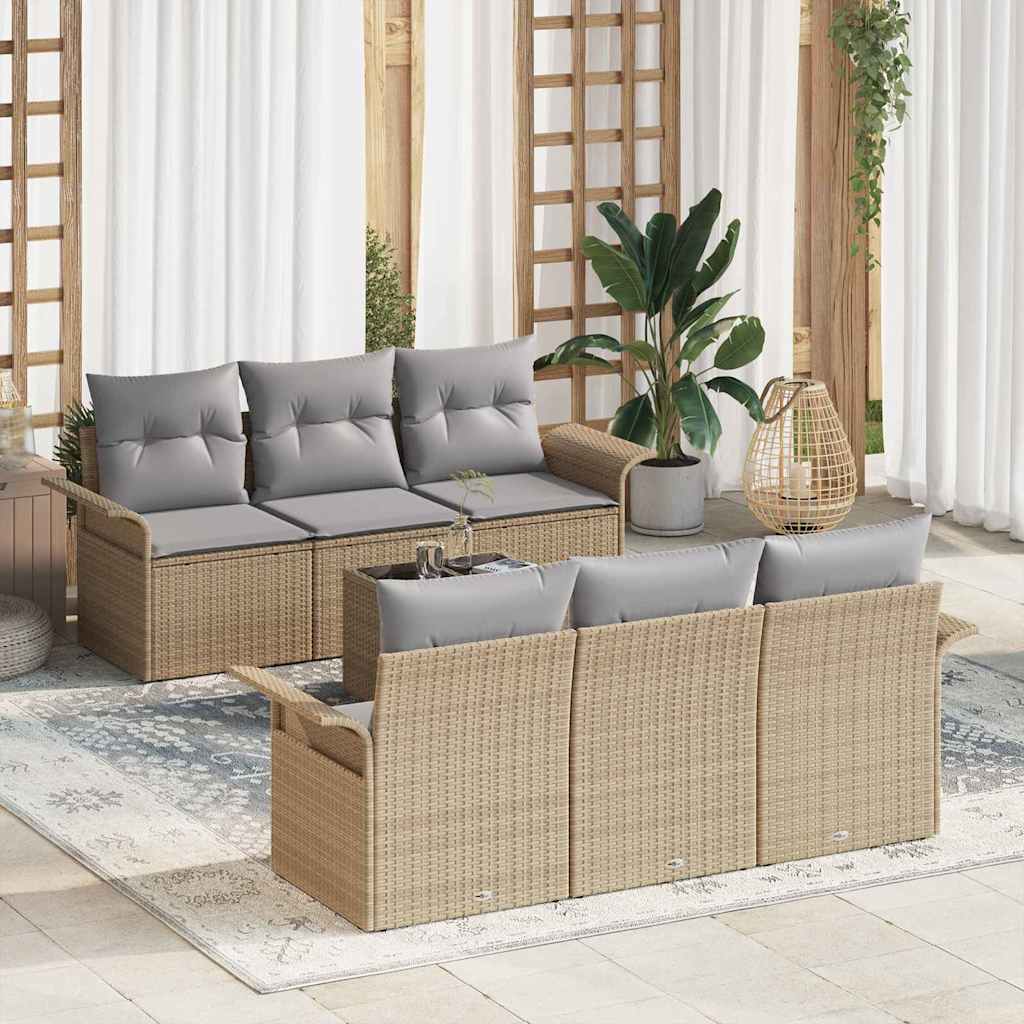 Havesofa Sæt 7 stk. Beige og grå polyrattan
