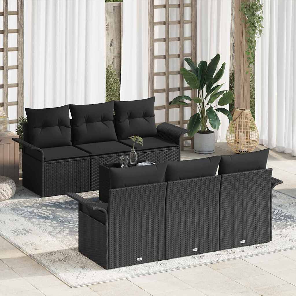 Havesofa Sæt 7 stk. Sort polyrattan