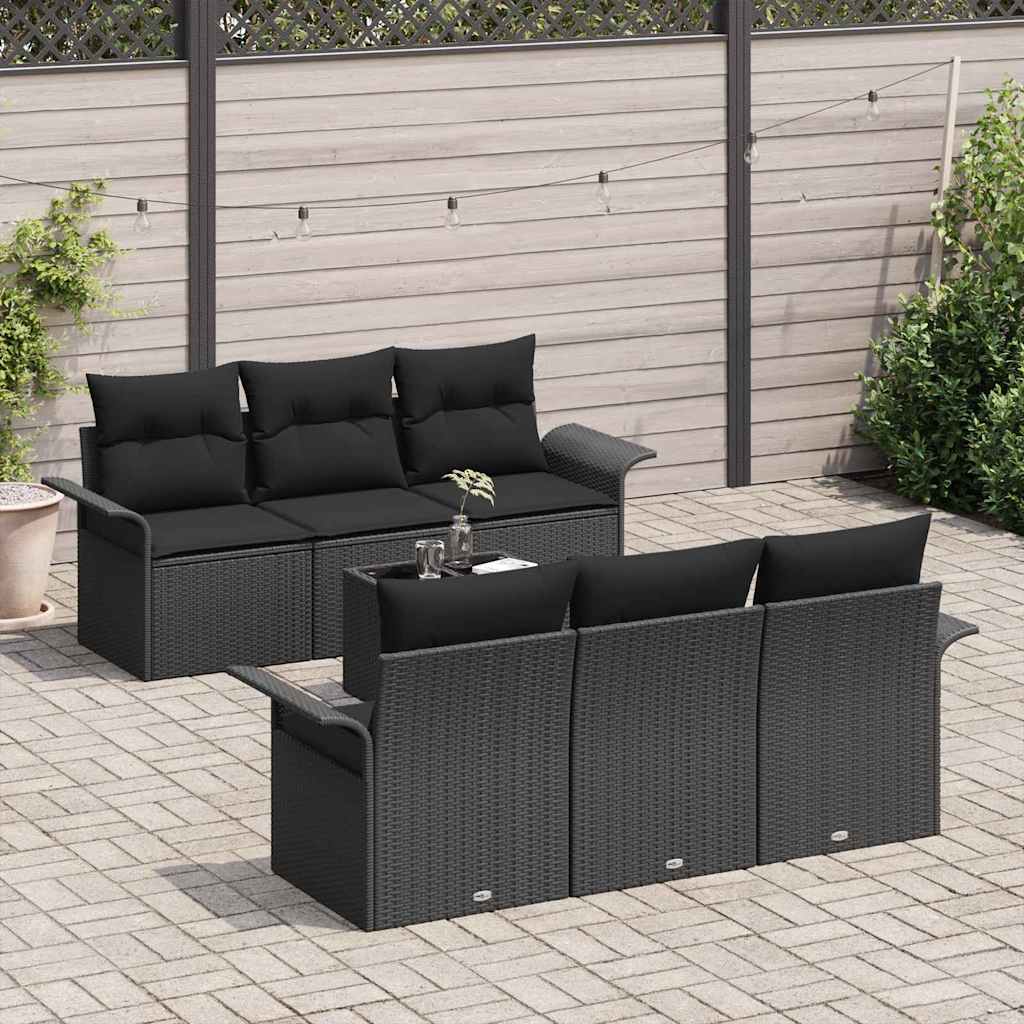 Havesofa Sæt 7 stk. Sort polyrattan