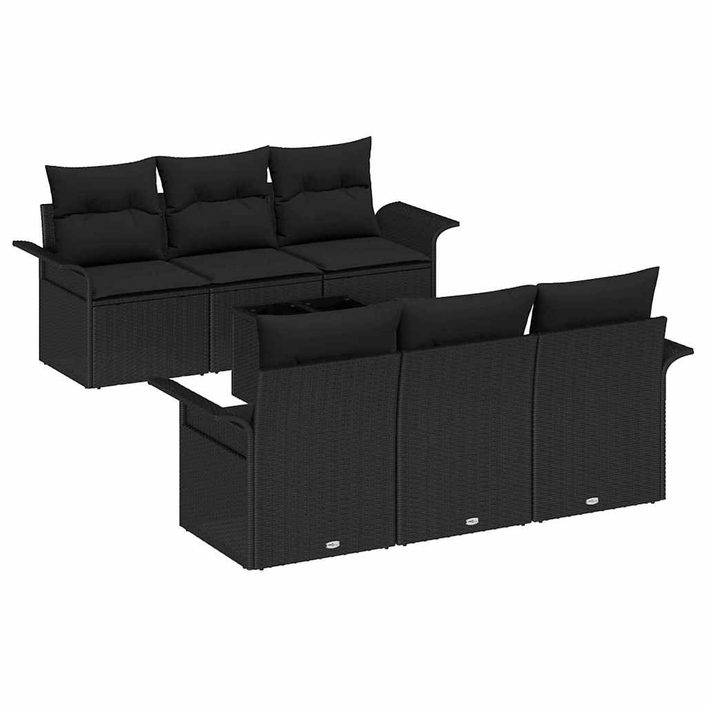 Havesofa Sæt 7 stk. Sort polyrattan