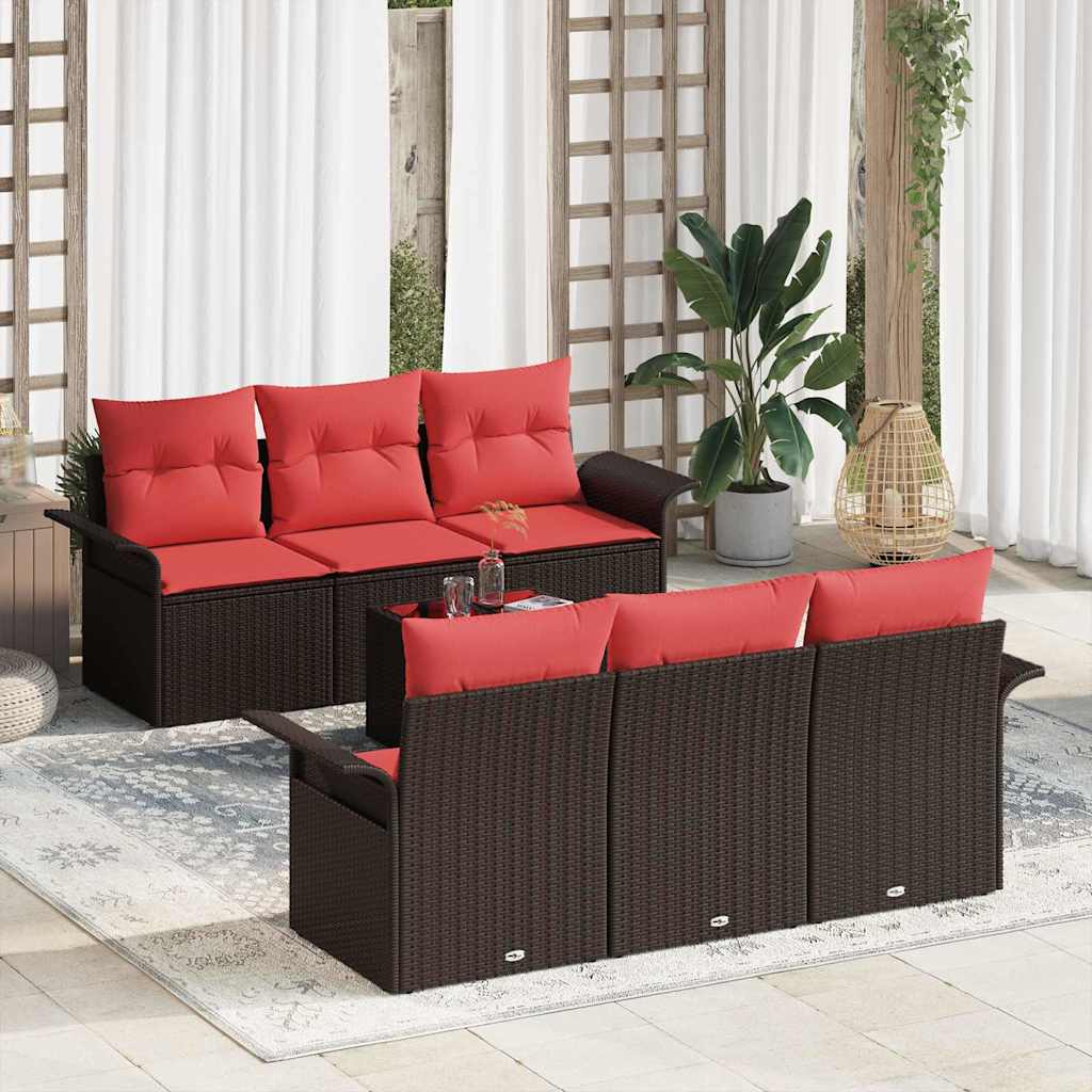 Havesofa Sæt 7 stk. Beige og Rød polyrattan
