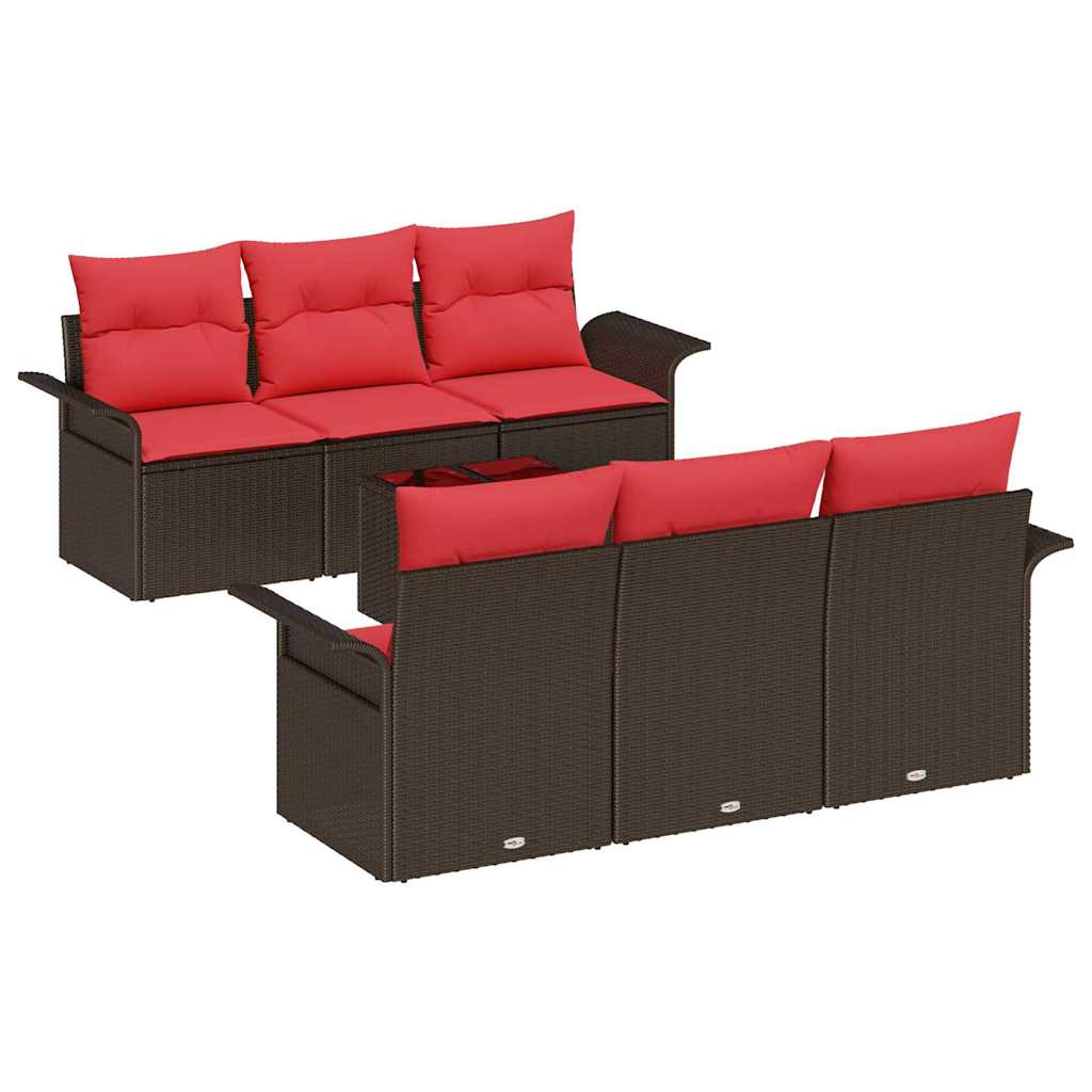 Havesofa Sæt 7 stk. Beige og Rød polyrattan