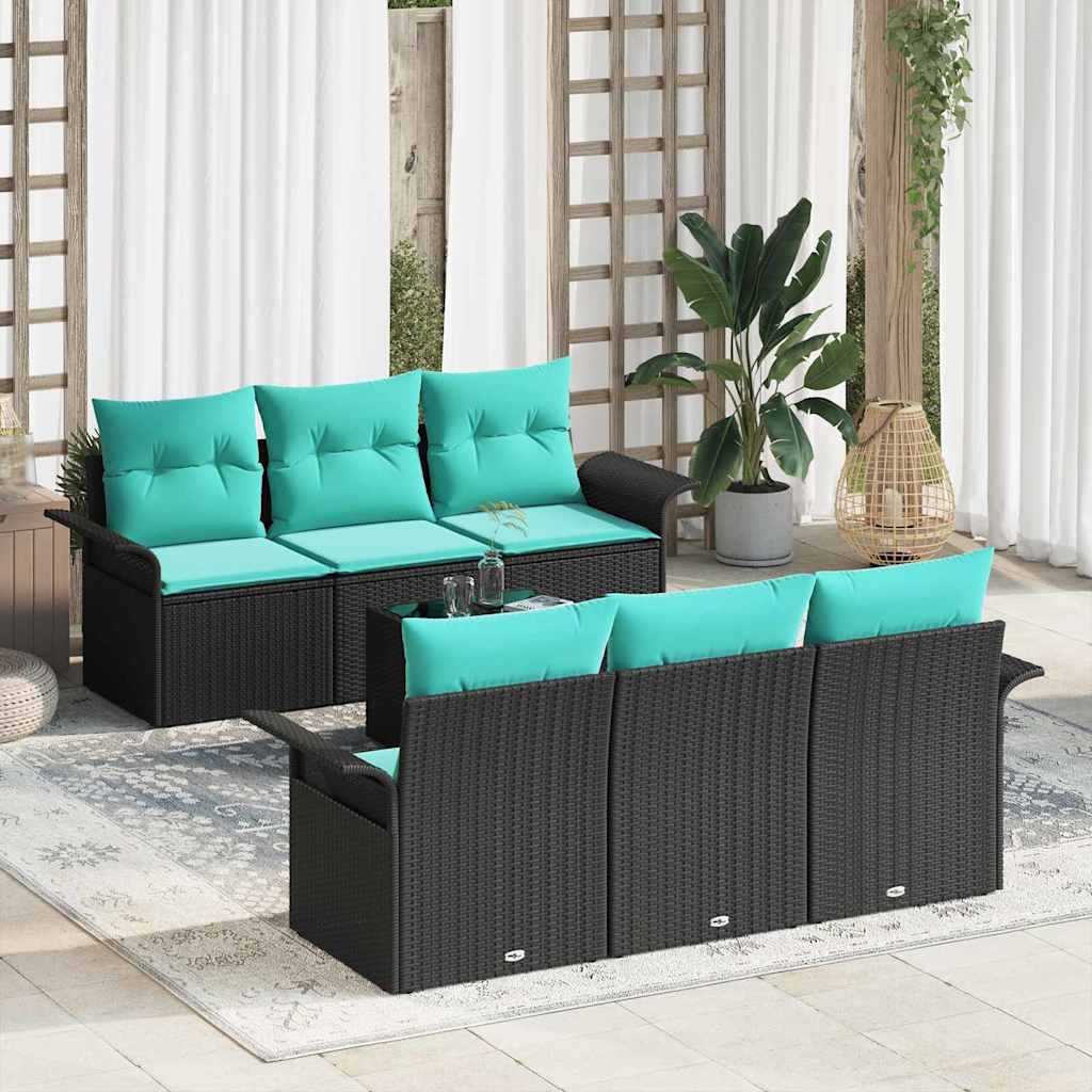 Havesofa Sæt 7 stk. Sort og turkis polyrattan