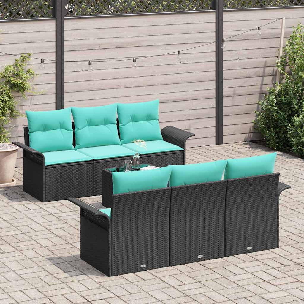 Havesofa Sæt 7 stk. Sort og turkis polyrattan