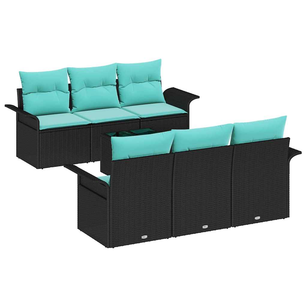 Havesofa Sæt 7 stk. Sort og turkis polyrattan