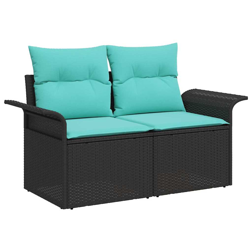 Havesofa Sæt 7 stk. Sort og turkis polyrattan