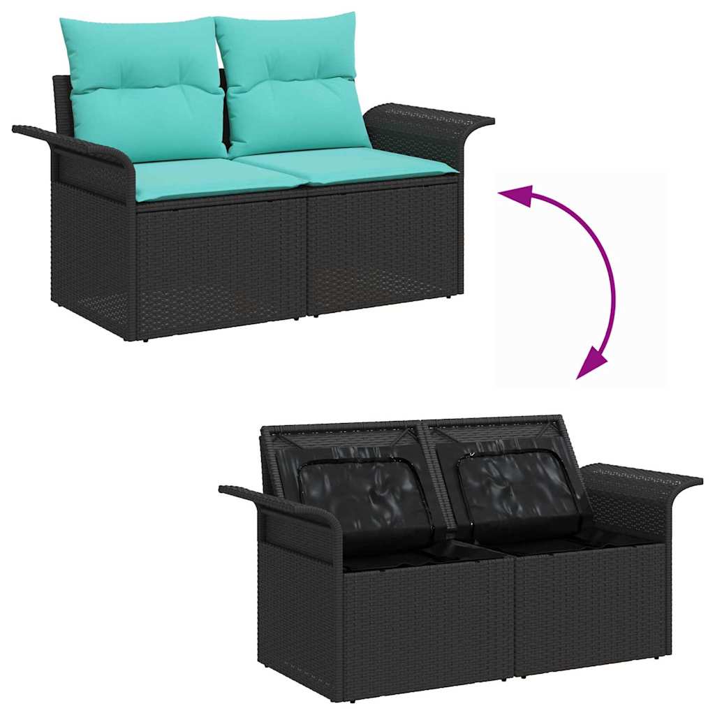 Havesofa Sæt 7 stk. Sort og turkis polyrattan