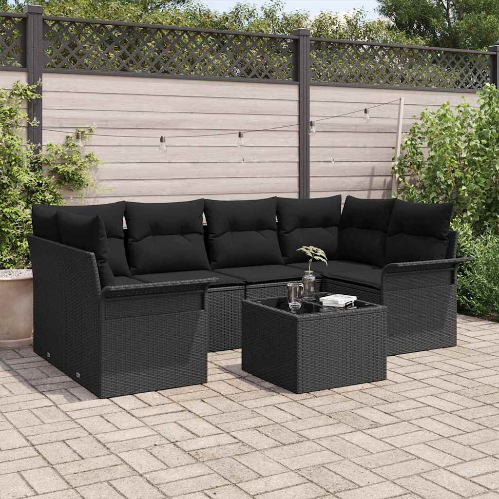 Havesofa Sæt 7 pcs 6-Seater Sort polyrattan