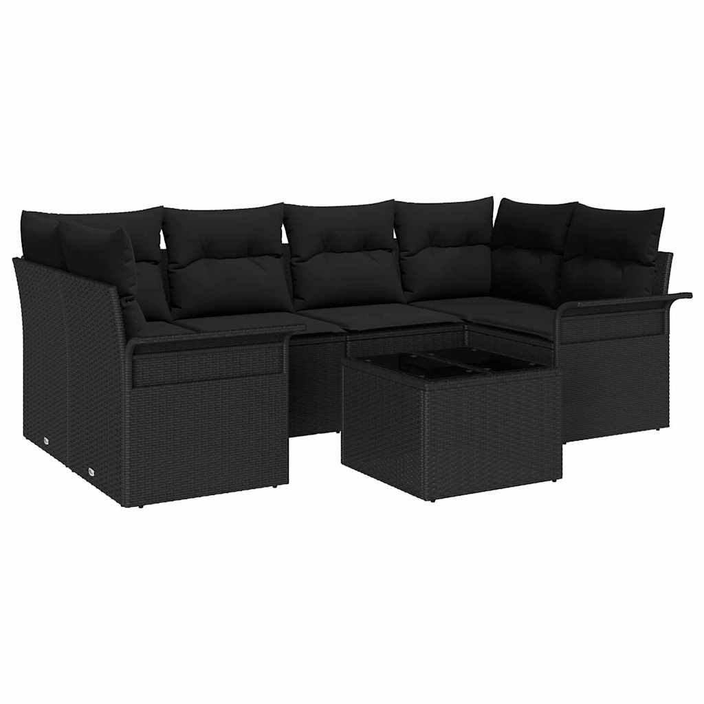 Havesofa Sæt 7 pcs 6-Seater Sort polyrattan