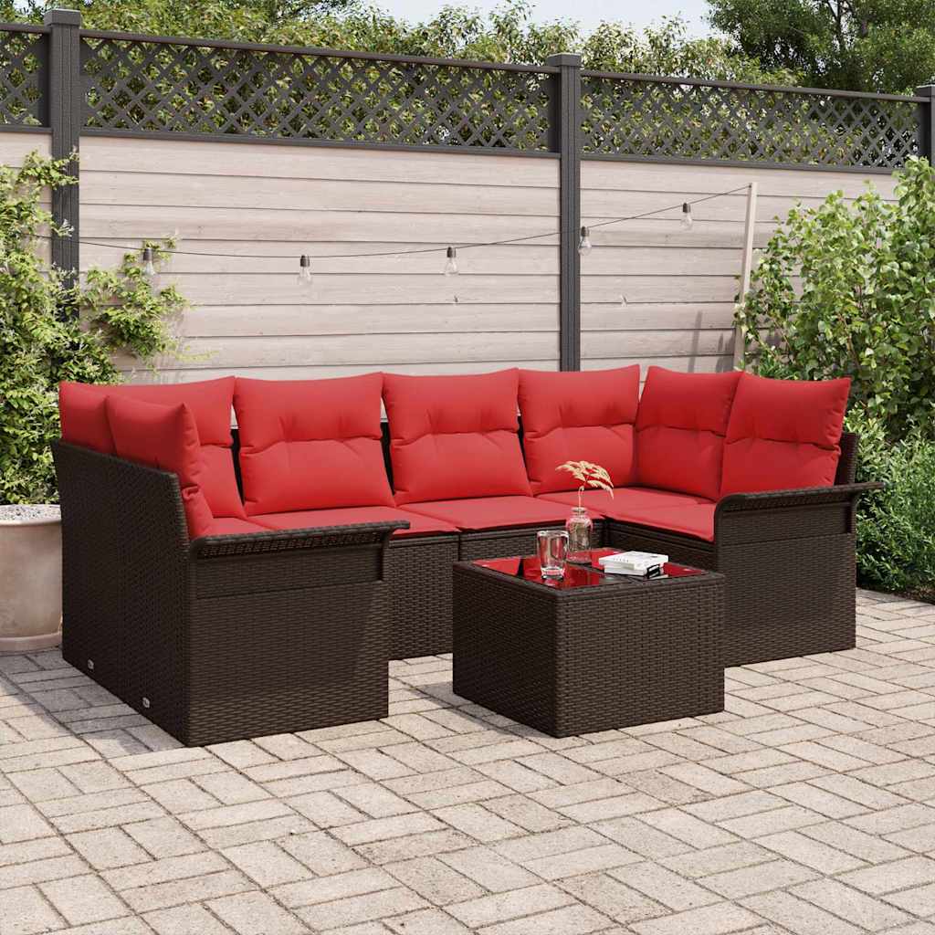 Havesofa Sæt 7 stk. Beige og Rød polyrattan