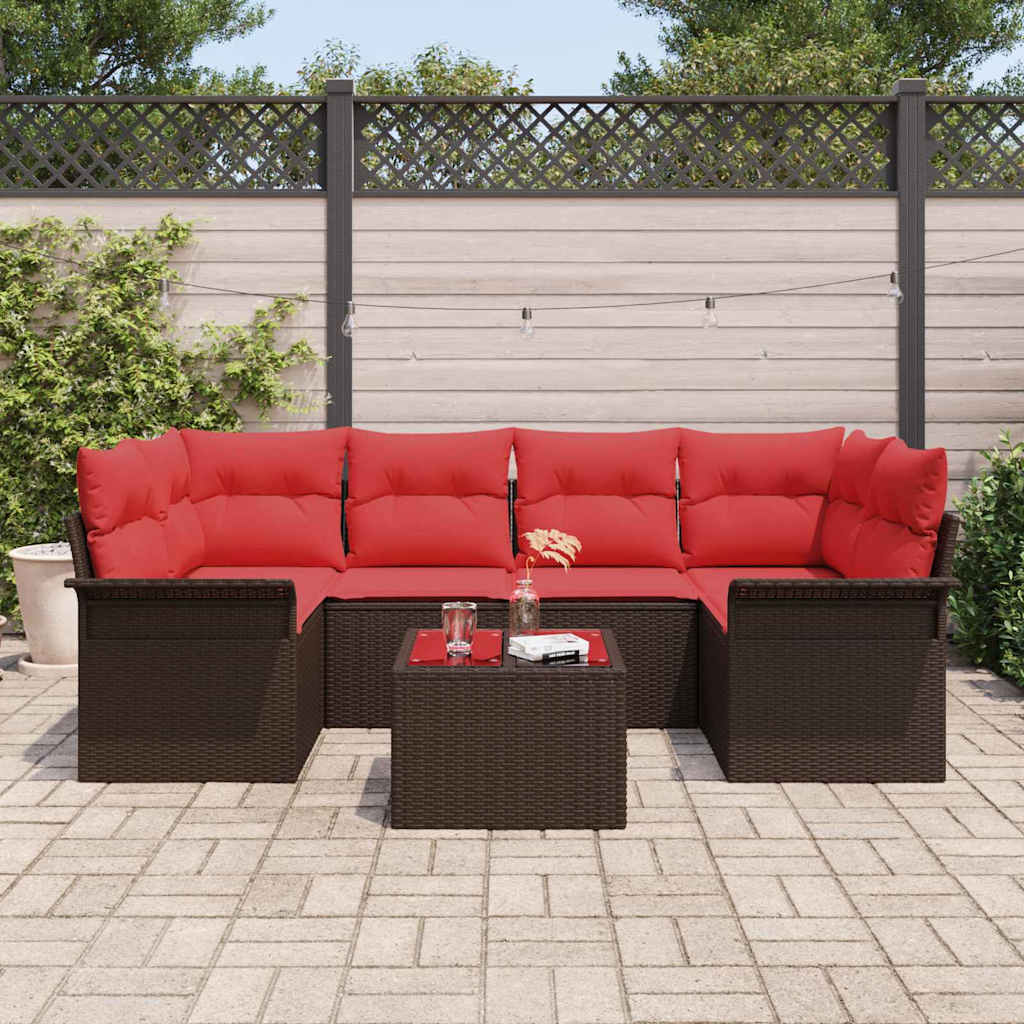 Havesofa Sæt 7 stk. Beige og Rød polyrattan