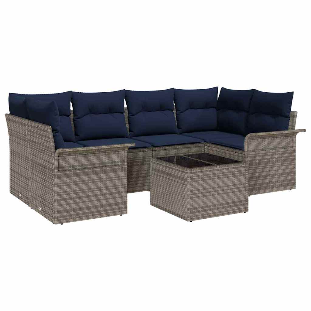 Havesofa Sæt 7 stk. Grå og Marineblå polyrattan
