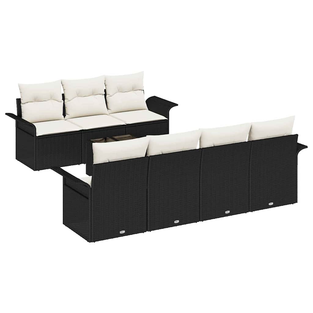 Havesofa Sæt 8 stk. 7-Antal sæder Sort og Cream polyrattan
