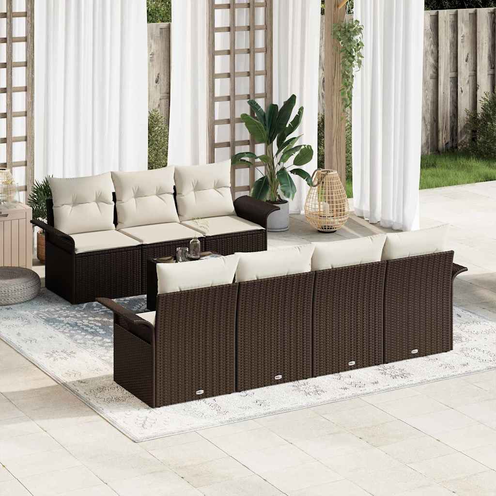 Havesofa Sæt 8 stk. 7-Antal sæder Brun og Creme polyrattan