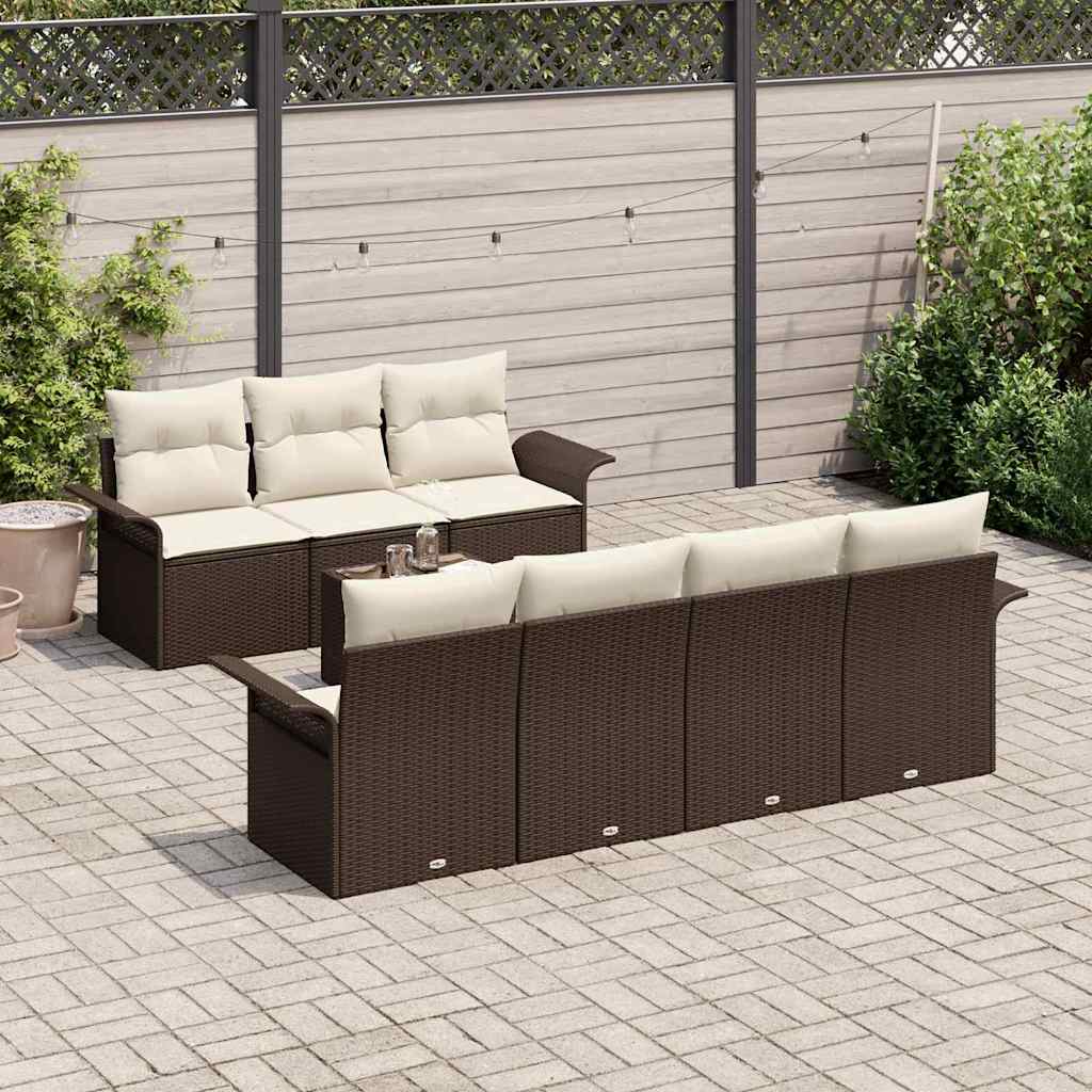 Havesofa Sæt 8 stk. 7-Antal sæder Brun og Creme polyrattan