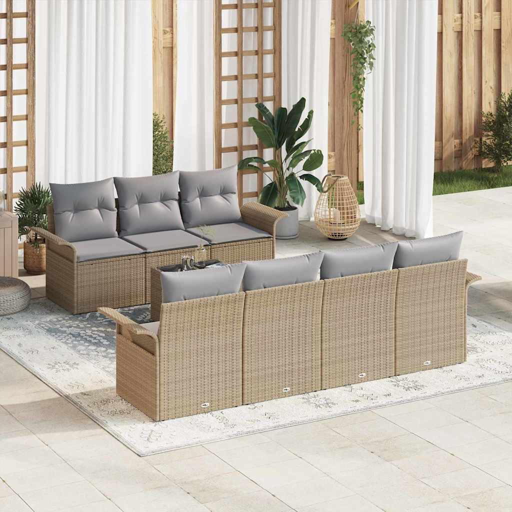 Havesofa Sæt 8 stk. 7-Antal sæder Beige og grå polyrattan