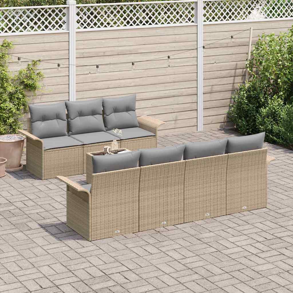 Havesofa Sæt 8 stk. 7-Antal sæder Beige og grå polyrattan