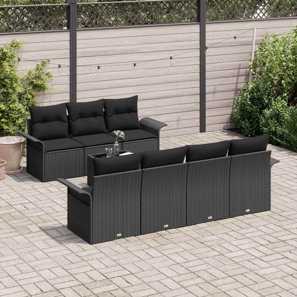 Havesofa Sæt 8 stk. 7-Antal sæder Sort polyrattan