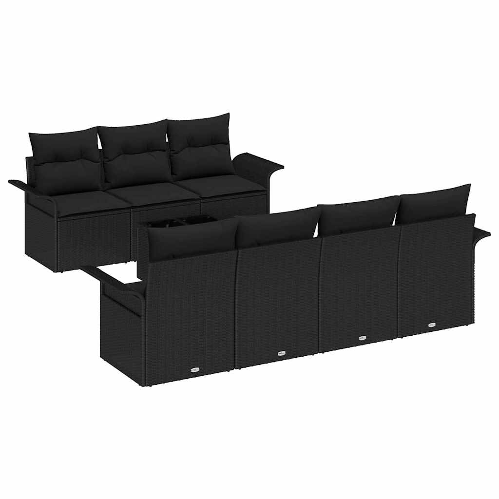 Havesofa Sæt 8 stk. 7-Antal sæder Sort polyrattan