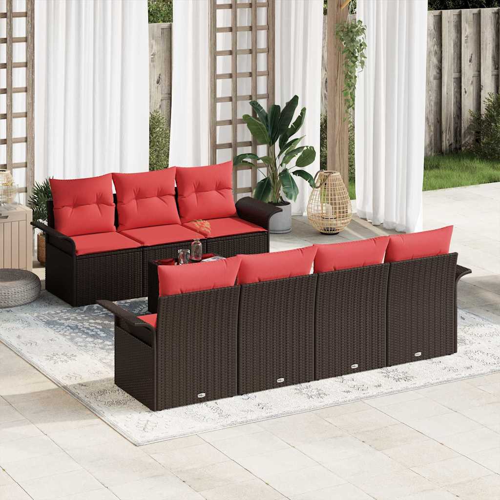 Havesofa Sæt 8 stk. Beige og Rød polyrattan