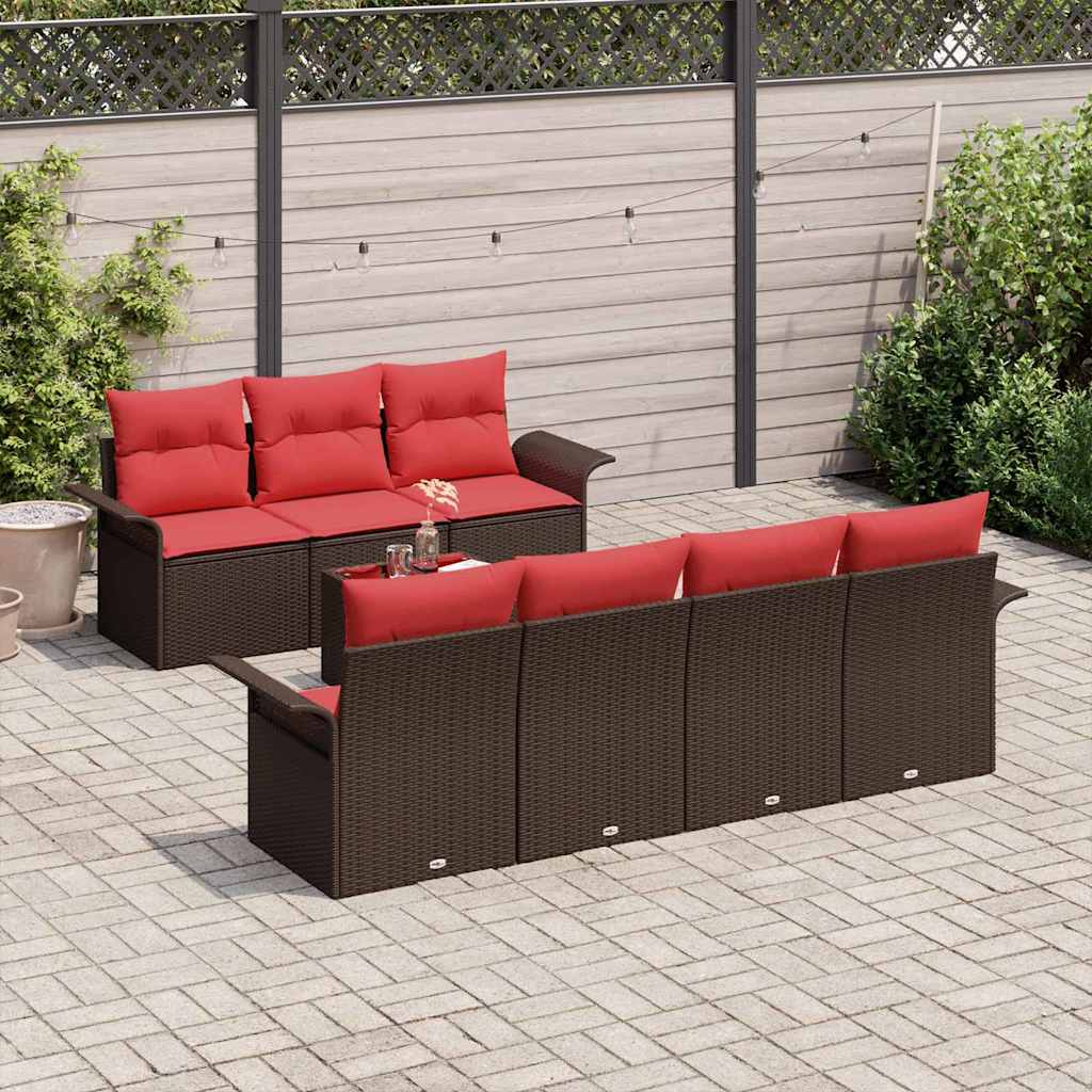 Havesofa Sæt 8 stk. Beige og Rød polyrattan