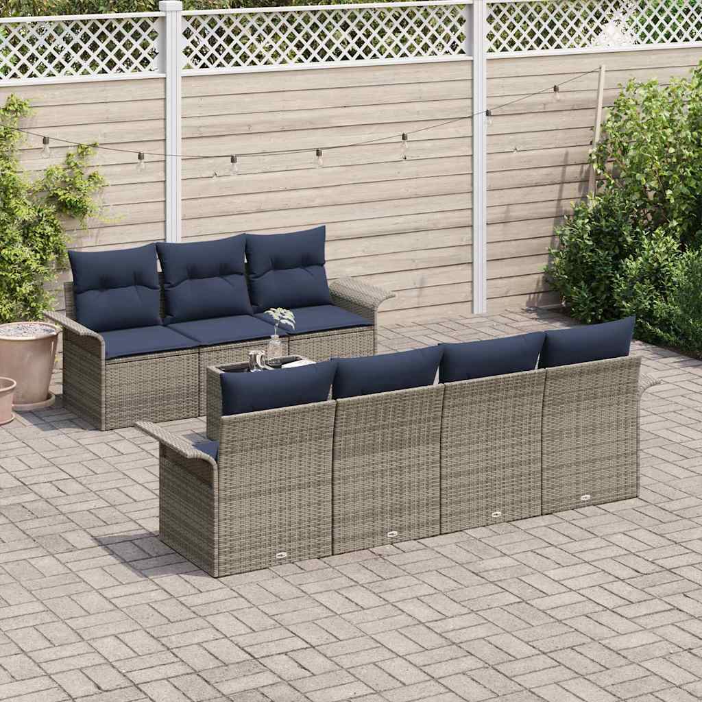 Havesofa Sæt 8 stk. Grå og Marineblå polyrattan