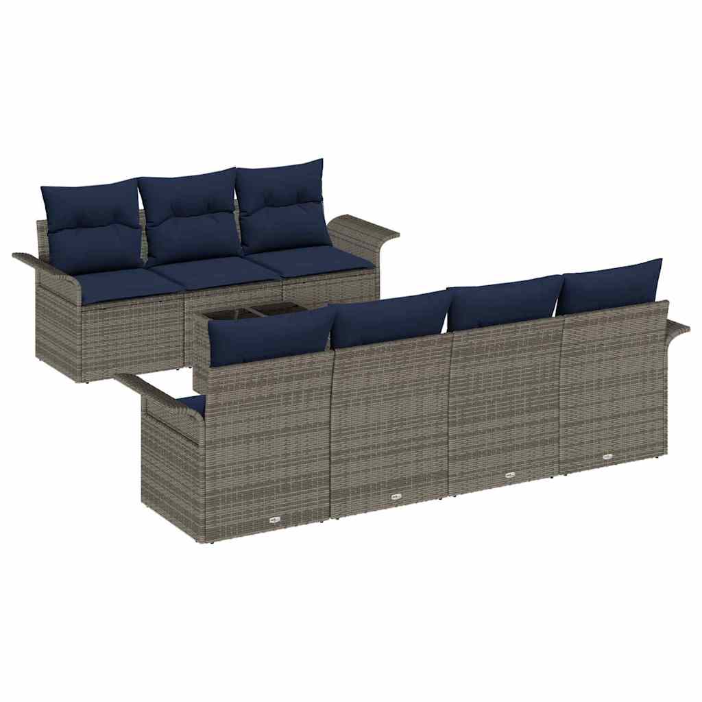 Havesofa Sæt 8 stk. Grå og Marineblå polyrattan