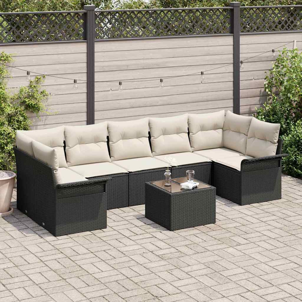 Havesofa Sæt 8 stk. Sort og Cream polyrattan