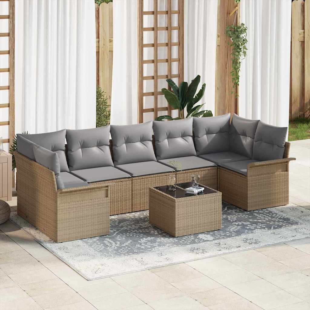 Havesofa Sæt 8 stk. Beige og grå polyrattan