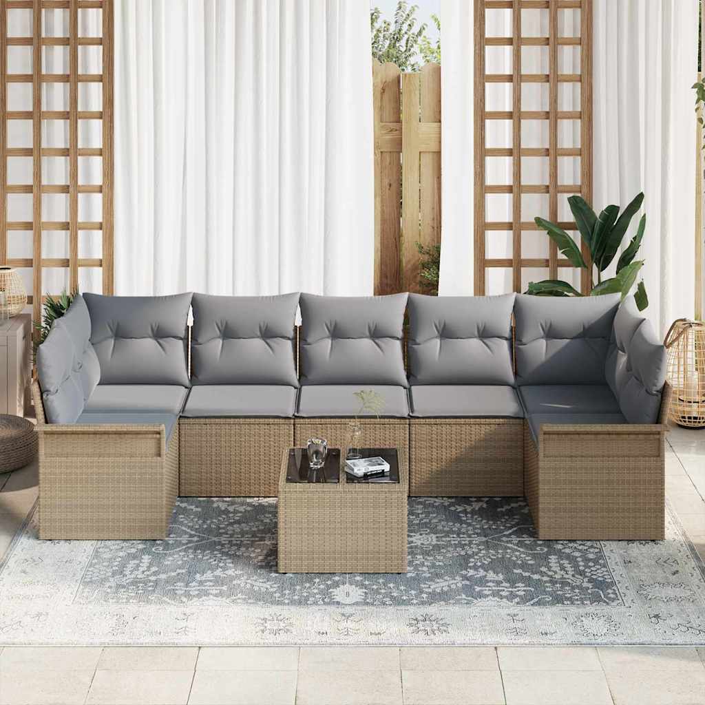 Havesofa Sæt 8 stk. Beige og grå polyrattan