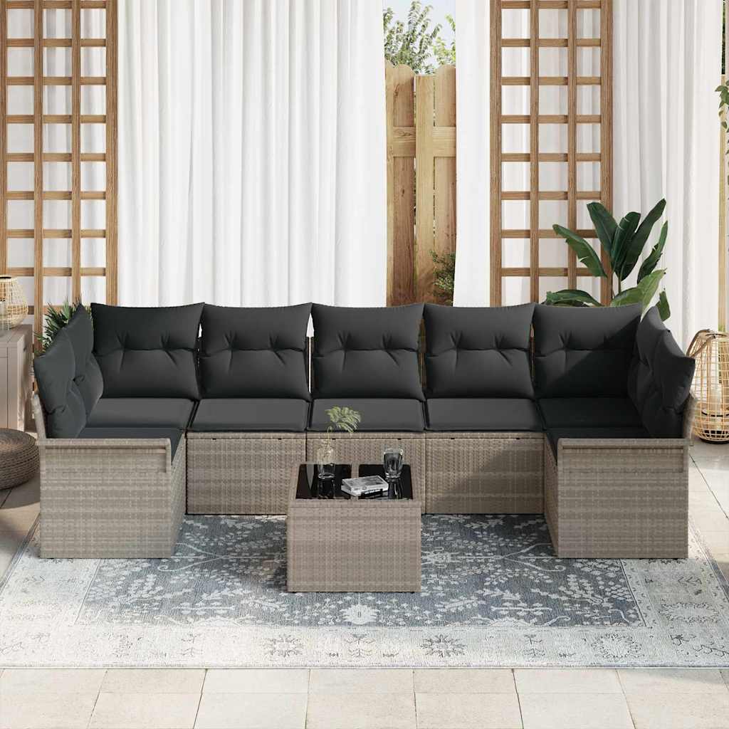 Havesofa Sæt 8 stk. Lysegrå og mørkegrå polyrattan