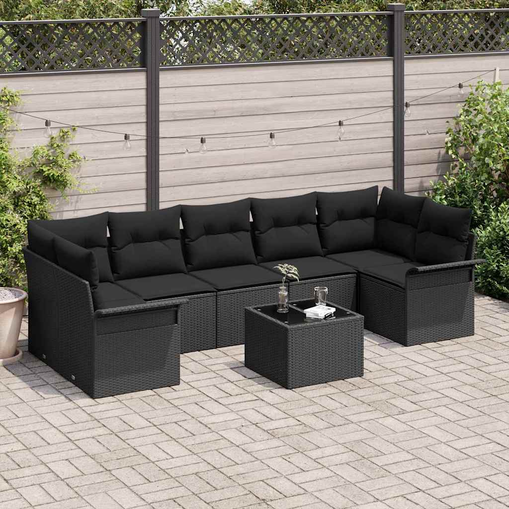 Havesofa Sæt 8 stk. Sort polyrattan