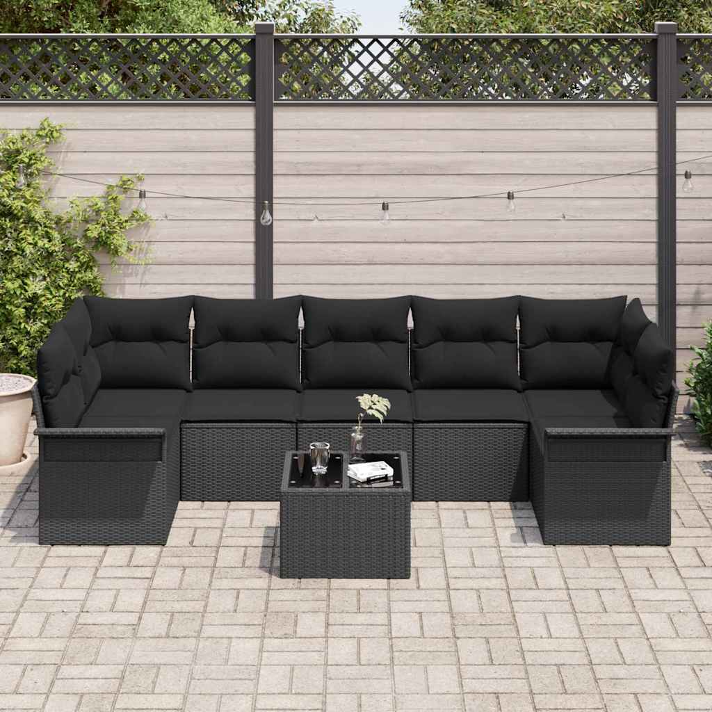 Havesofa Sæt 8 stk. Sort polyrattan