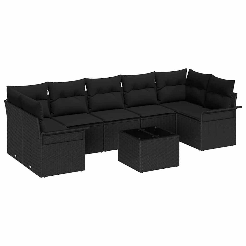 Havesofa Sæt 8 stk. Sort polyrattan
