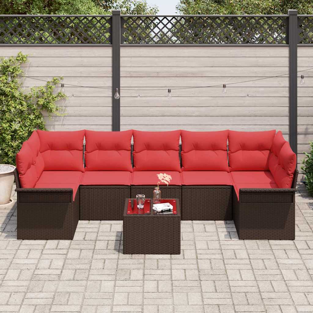 Havesofa Sæt 8 stk. Beige og Rød polyrattan