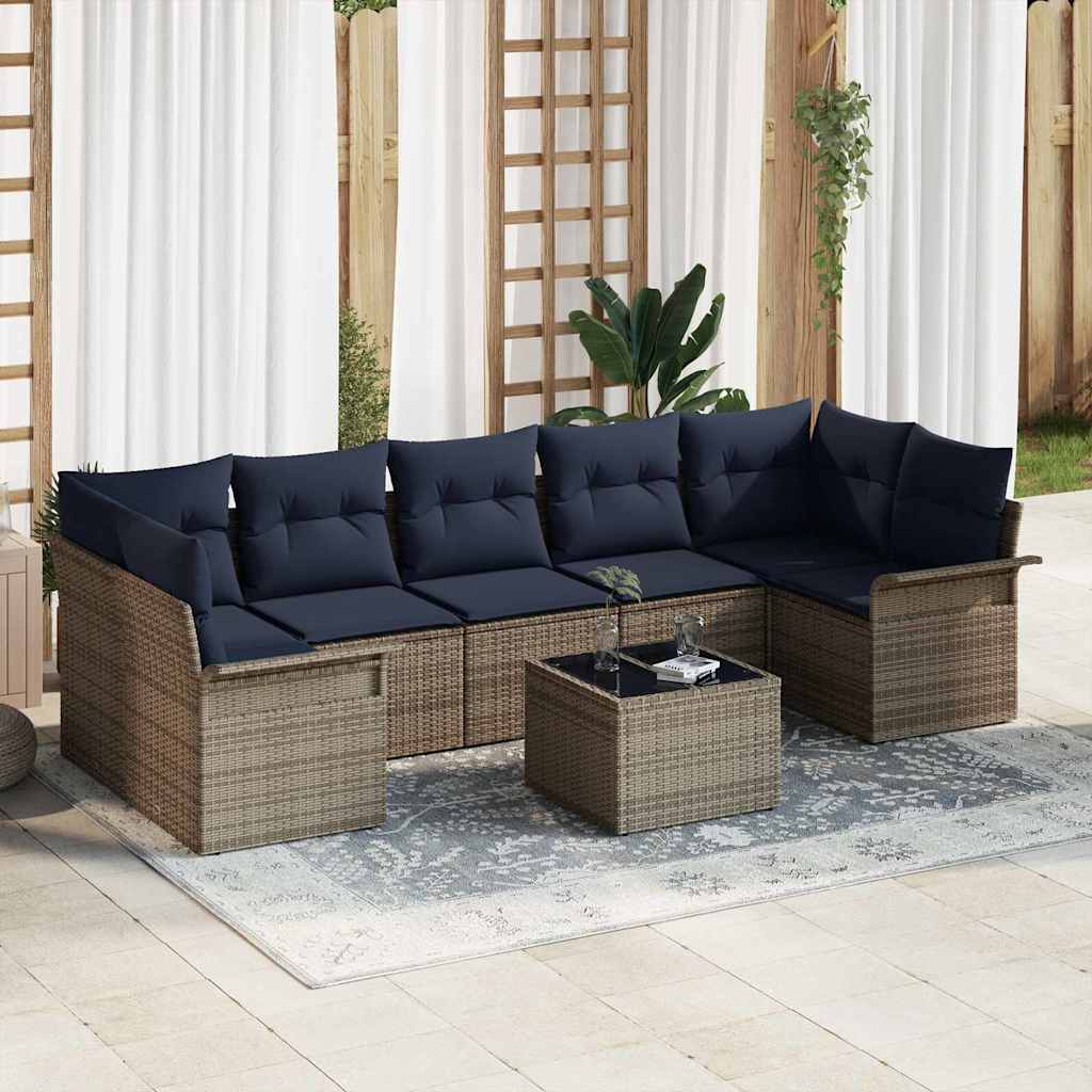 Havesofa Sæt 8 stk. Grå og Marineblå polyrattan