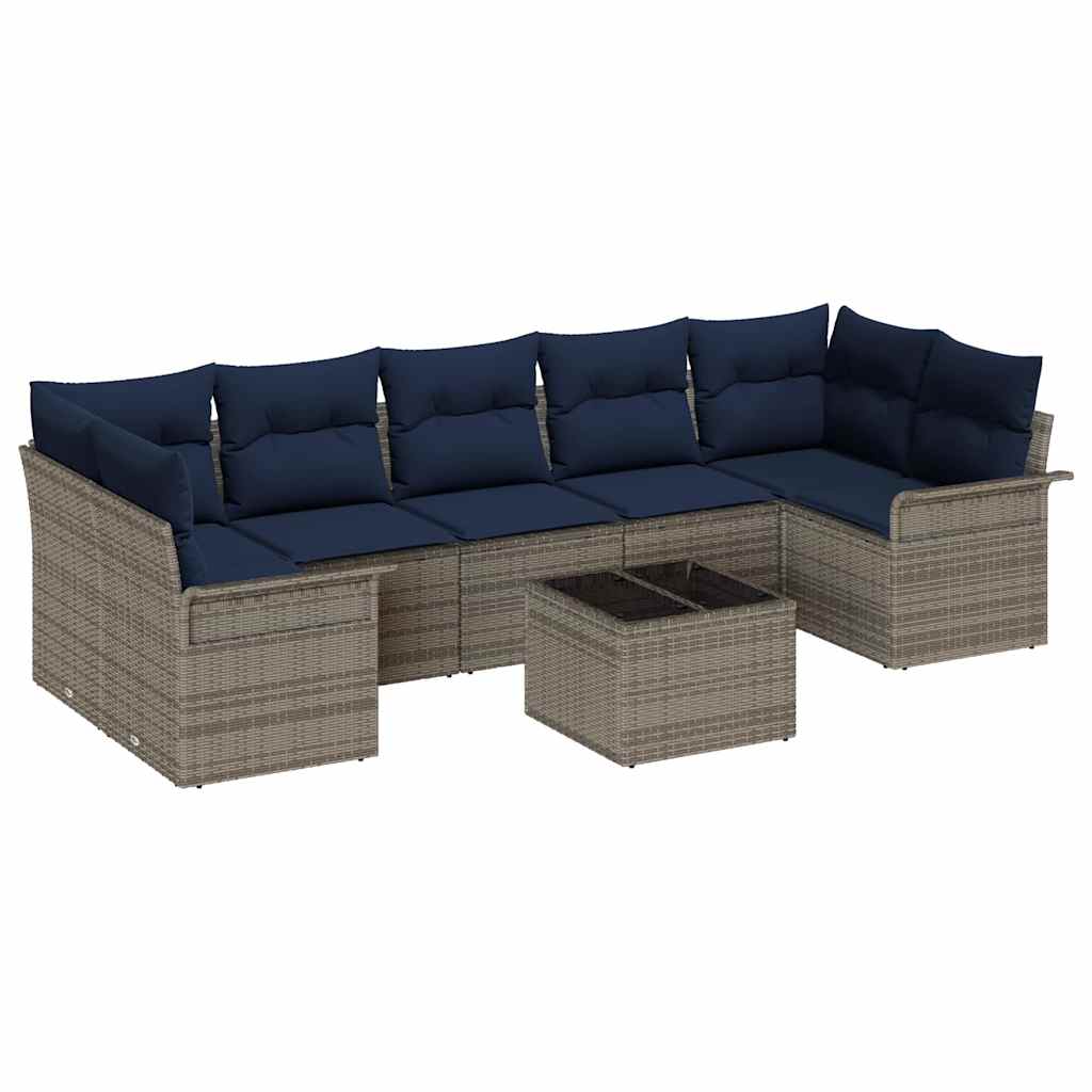 Havesofa Sæt 8 stk. Grå og Marineblå polyrattan