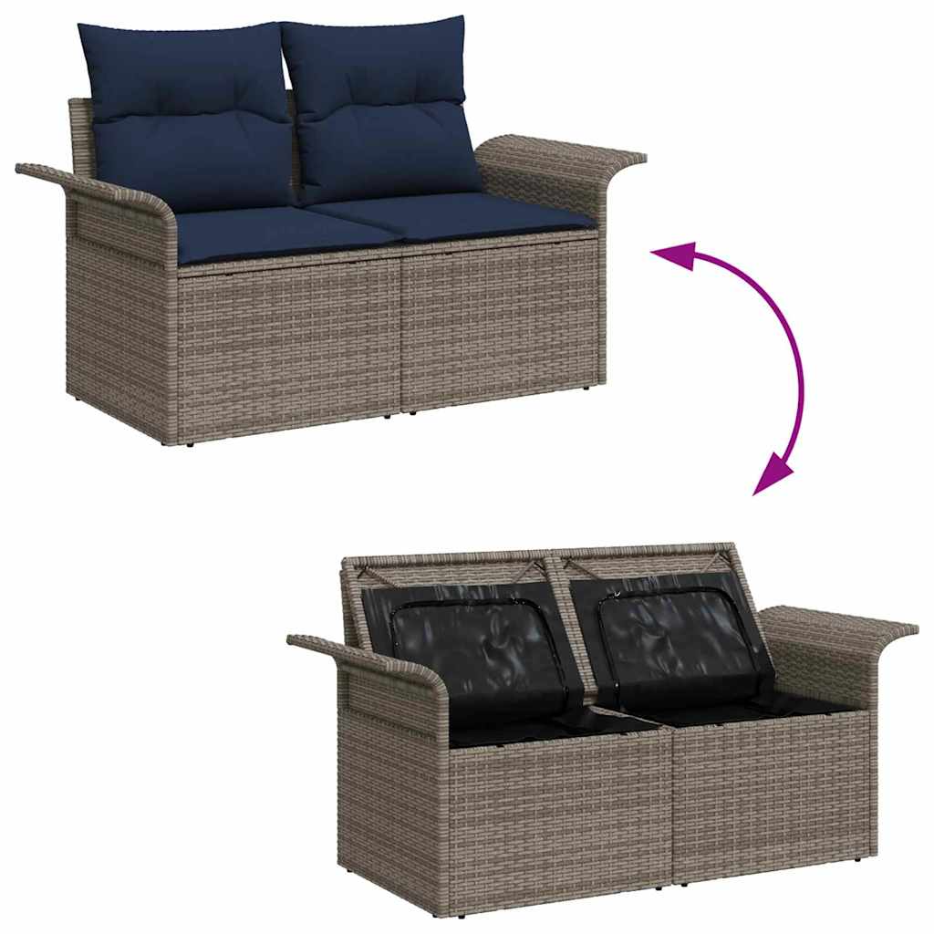 Havesofa Sæt 8 stk. Grå og Marineblå polyrattan