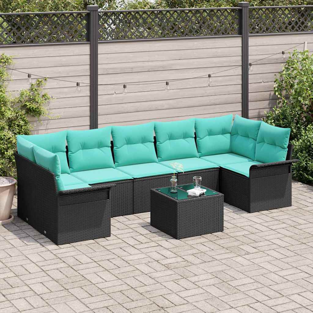 Havesofa Sæt 8 stk. Sort og turkis polyrattan