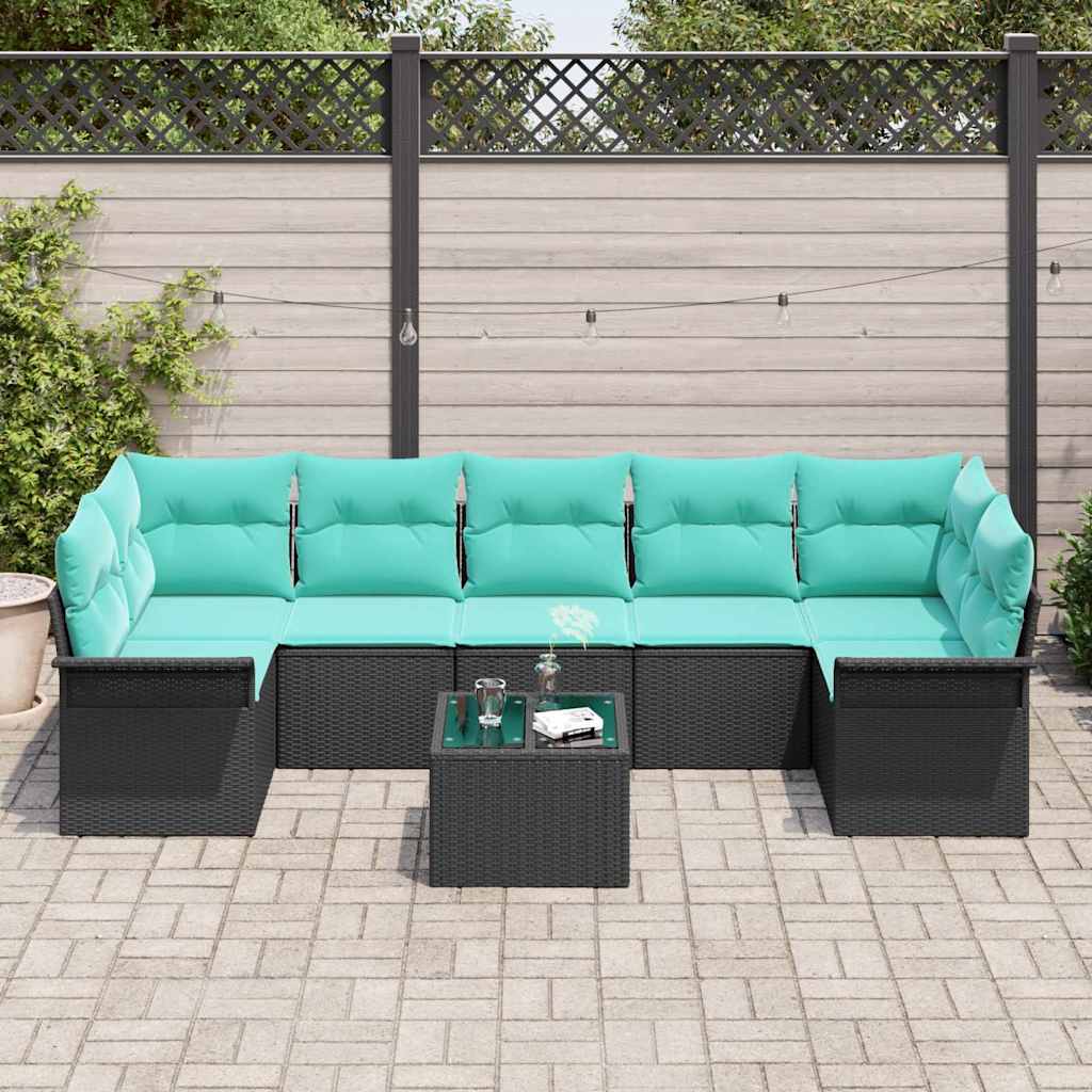Havesofa Sæt 8 stk. Sort og turkis polyrattan