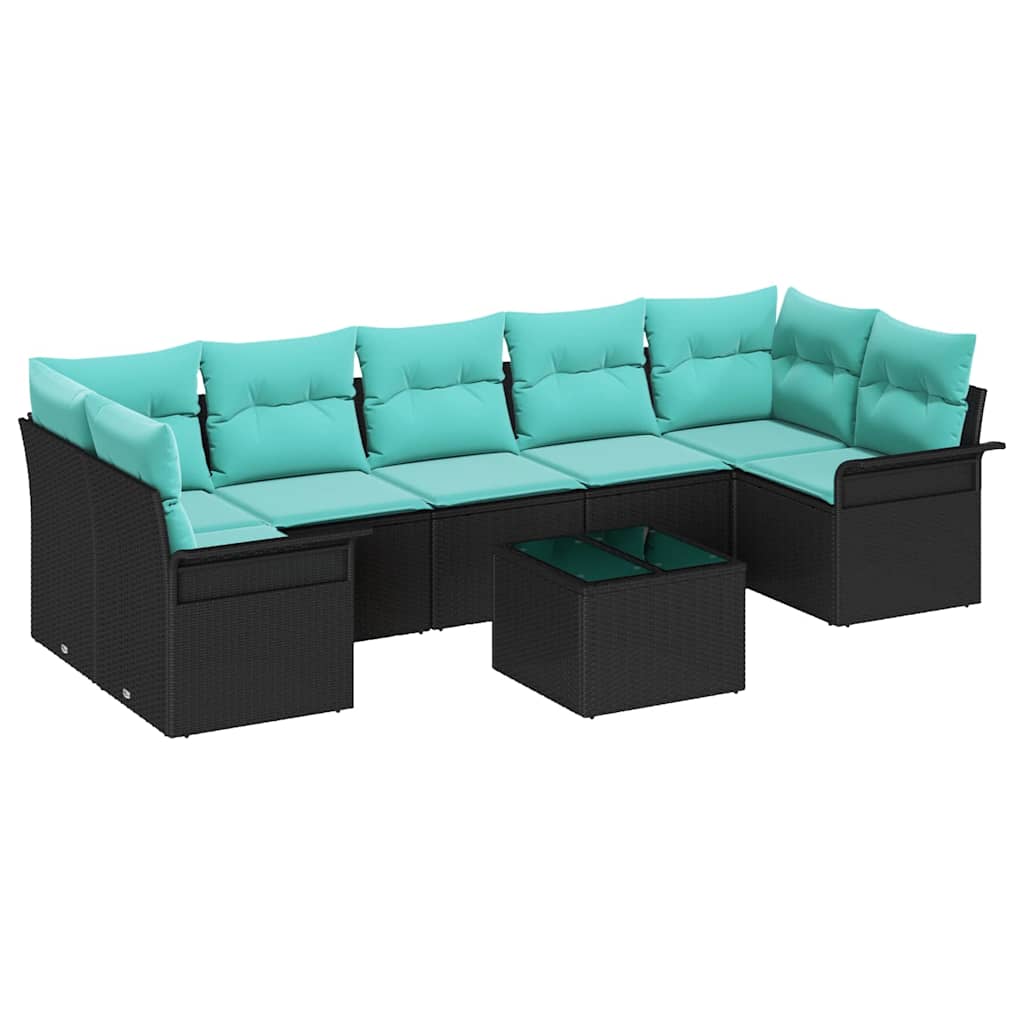 Havesofa Sæt 8 stk. Sort og turkis polyrattan
