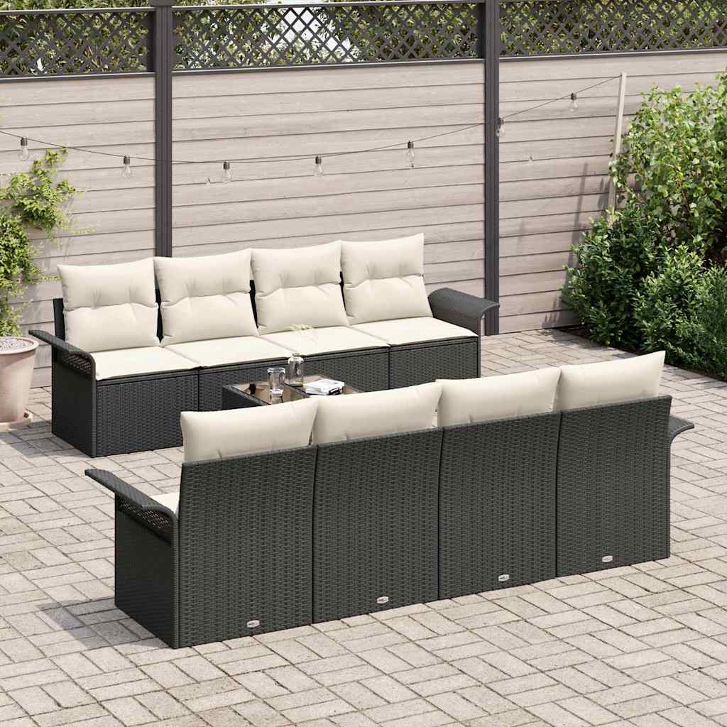Havesofa Sæt 9 stk. 8-Antal sæder Sort og Cream polyrattan