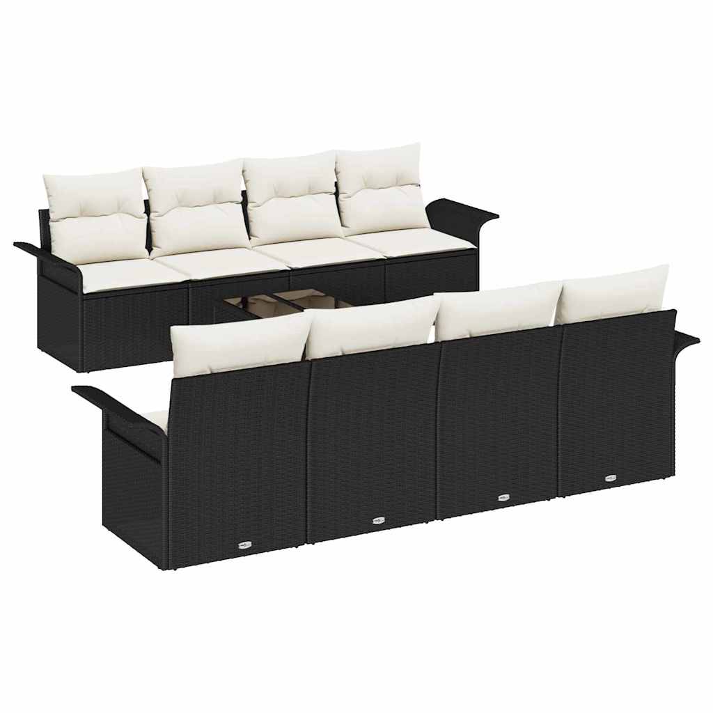 Havesofa Sæt 9 stk. 8-Antal sæder Sort og Cream polyrattan