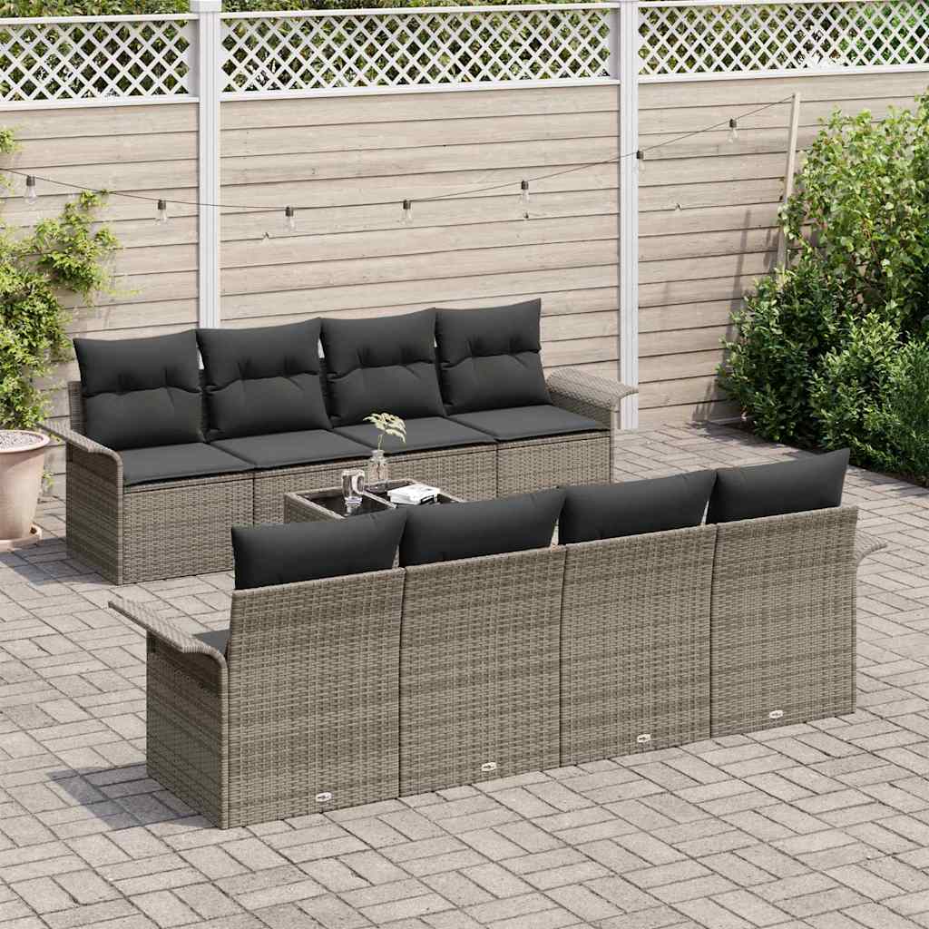 Havesofa Sæt 9 stk. 8-Antal sæder Grå polyrattan