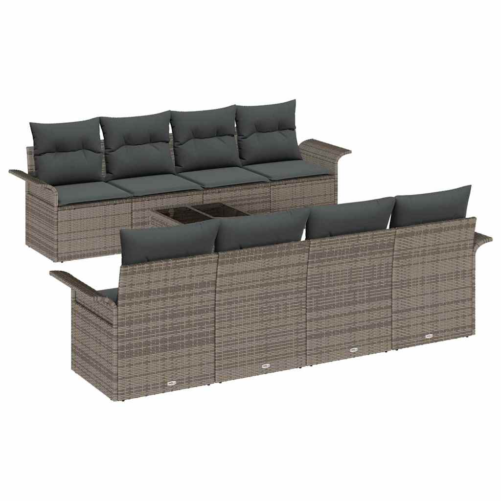 Havesofa Sæt 9 stk. 8-Antal sæder Grå polyrattan