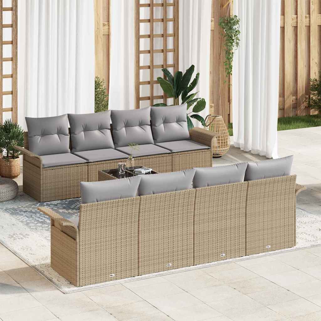 Havesofa Sæt 9 stk. 8-Antal sæder Beige og grå polyrattan